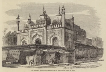 La Mezquita de Roshun-a-Dowlah, y Parte de la Calle Principal de Delhi